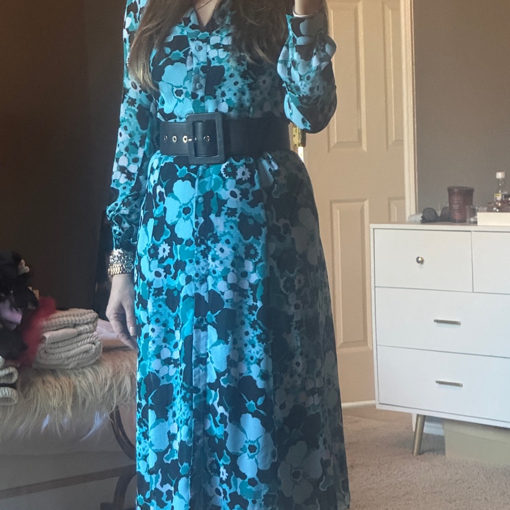 MICHAEL Michael Kors Teal Floral Long Sleeve Dress - Picture 2 of 7